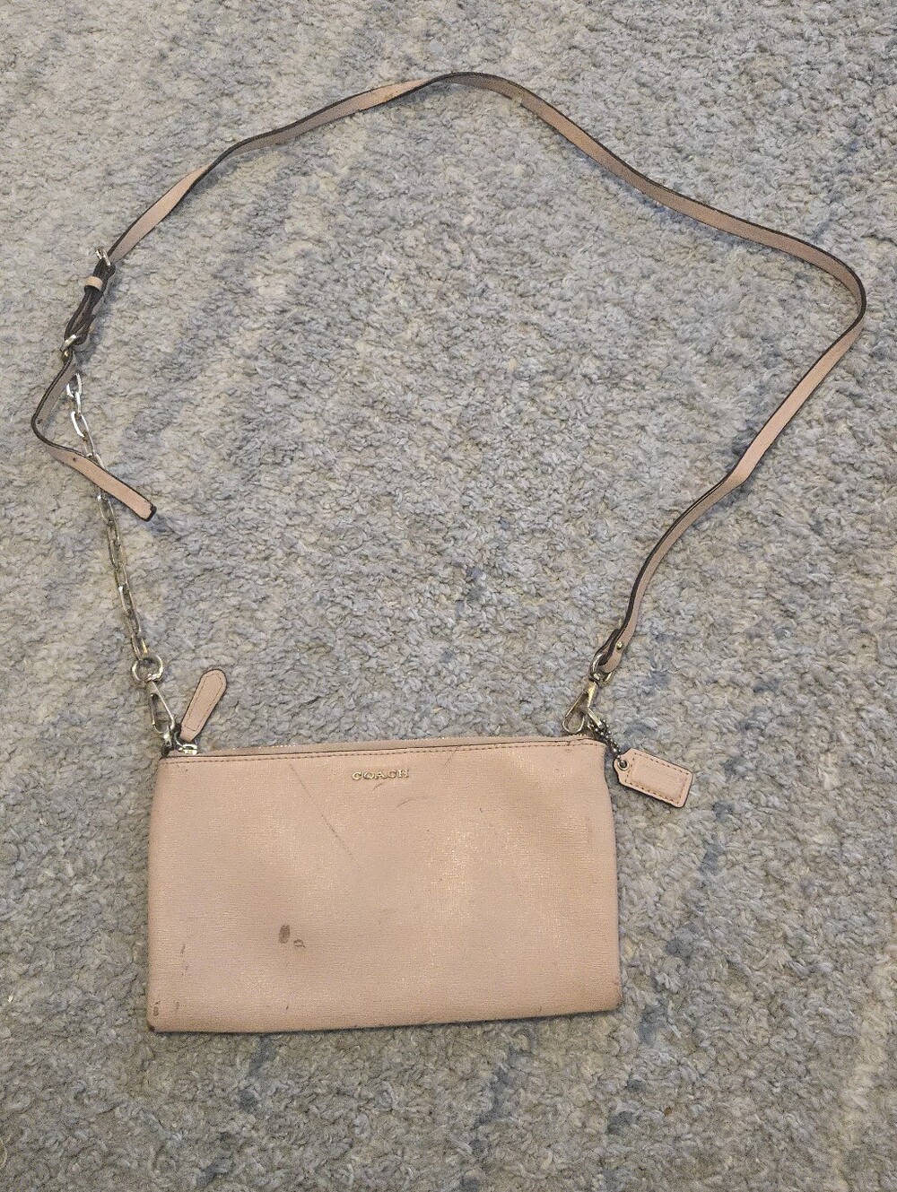 COACH Light Pink Crossgrain Leather Convertible Crossbody Bag Clutch Chain